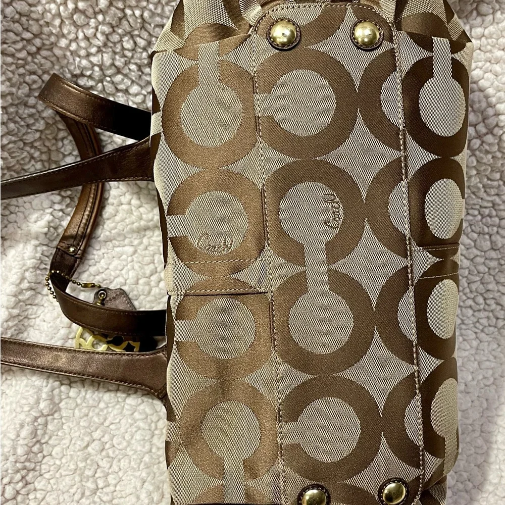 Coach Hobo Bronze Leather Signature Op Art Tote Bag With Hang Tags Y2K - Picture 8 of 16